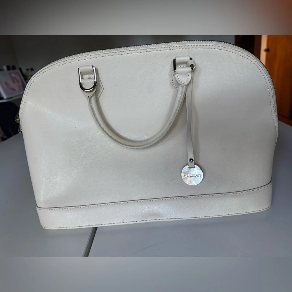 Pulicati Italian Leather Cream Handbag Shoulder Satchel with crossbody strap